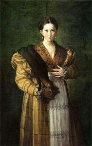 Mazzola //(1503-1541) Retrato de una joven // La pintura de Parmesano posee una confluencia de lineas ondulosas, un serpenteo elegantisimo, que hace delicadas las figuras aun cuando, como en este caso, sean arrogantes y monumentales.